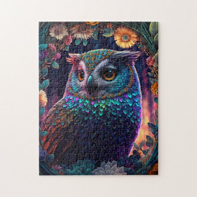 Vivid Rainbow Owl Art Puzzle (Vertical)