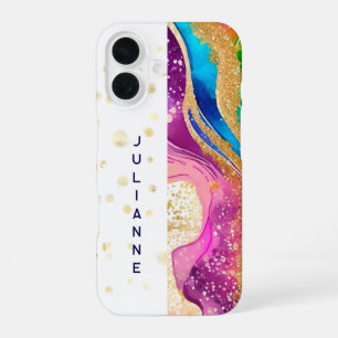 Vivid Rainbow Swirl Add Name iPhone 16 Case