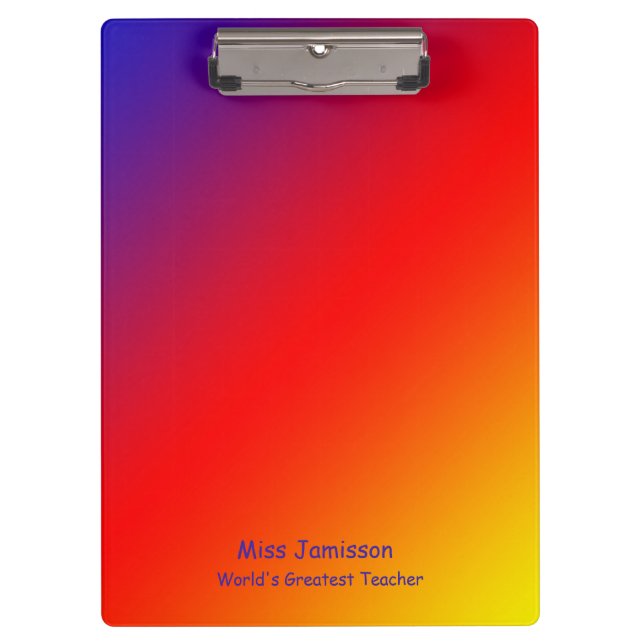 Vivid Rainbow Worlds Greatest Teacher 2 LInes Text Clipboard (Front)