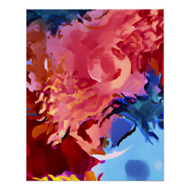 Vivid Red and Blue Abstract Flame Burst Poster (Front)