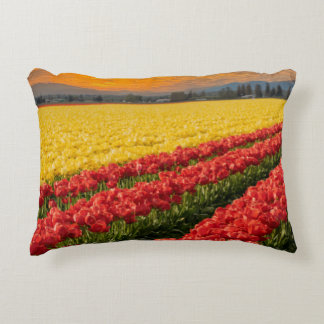 Vivid Red and Gold Tulips in Skagit County Decorative Cushion