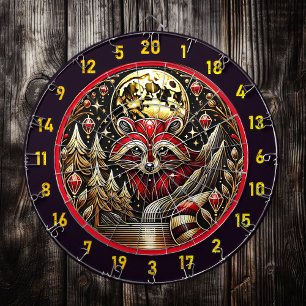 Vivid Red And White Racoon Glows In Nature Dartboard