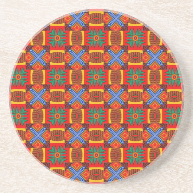 Vivid Red Blue and Green Tiled Pattern2 Coaster (Front)
