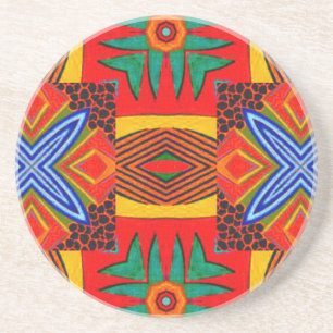 Vivid Red Blue and Green Tiled Pattern Coaster