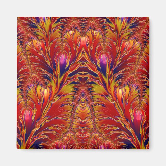 Vivid Red Blue Yellow Fractal Pattern ~ Magnet (Front)
