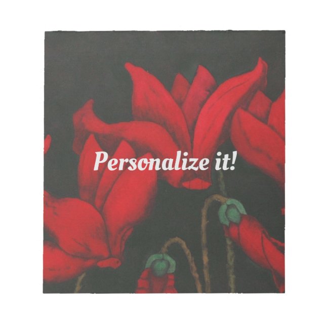 Vivid red Cyclamen on a dark black background Notepad (Front)