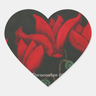 Vivid Red Cyclamen on a deep red background Heart Sticker