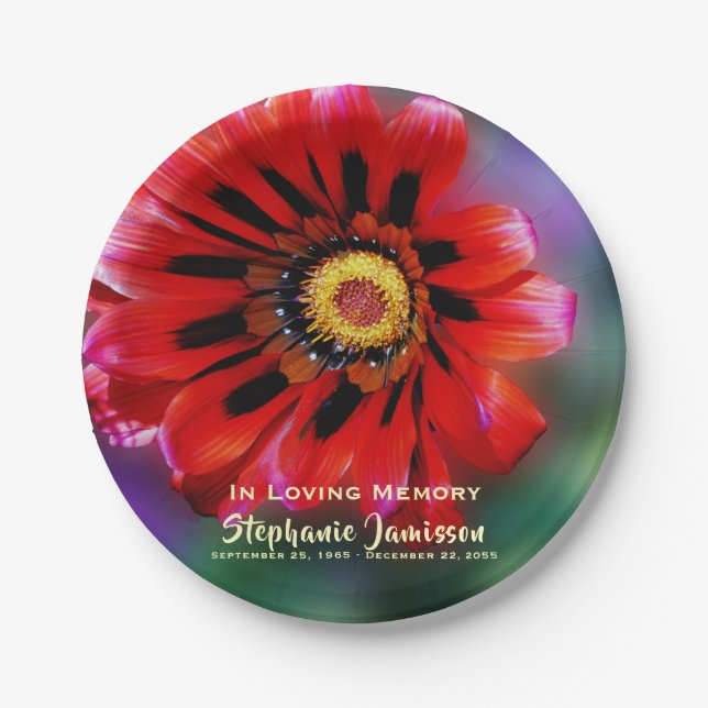Vivid Red Flower Gazania Celebration of Life Paper Plate (Front)