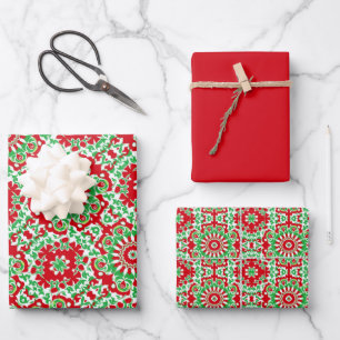 Vivid Red, Green & White Pattern Wrapping Paper Sheet