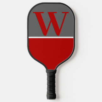 Vivid Red & Grey College Team Colours Monogram Pickleball Paddle
