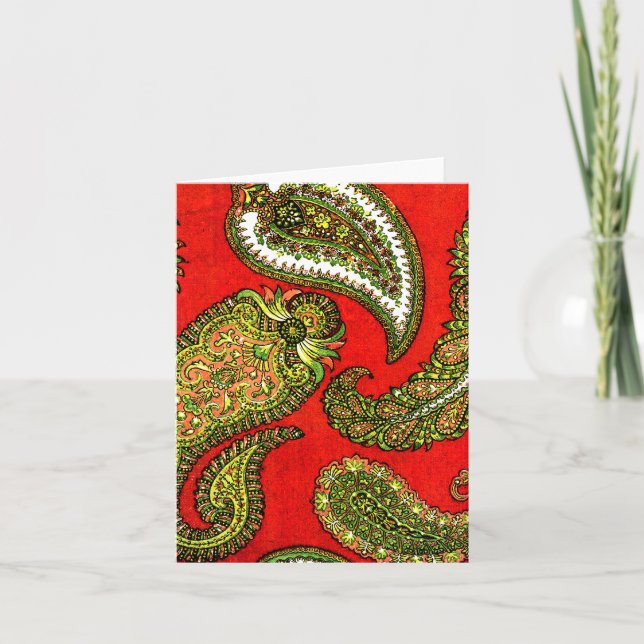 Vivid Red Paisley Note Cards (Front)