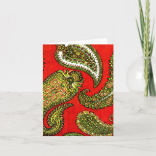 Vivid Red Paisley Note Cards