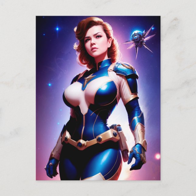 Vivid Retro 50's Female Sci Fi Space Ranger Postcard (Front)