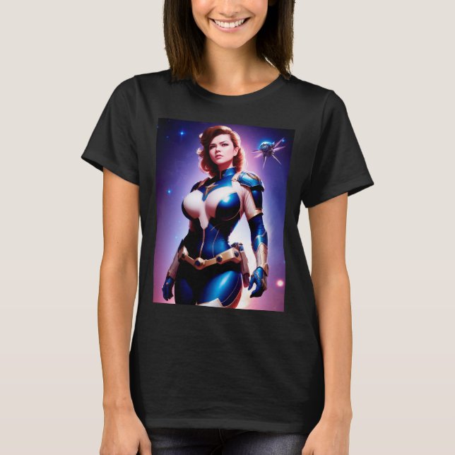 Vivid Retro 50's Female Sci Fi Space Ranger T-Shirt (Front)