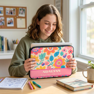 Vivid Retro Florals Valentines Gifts for Teens Laptop Sleeve