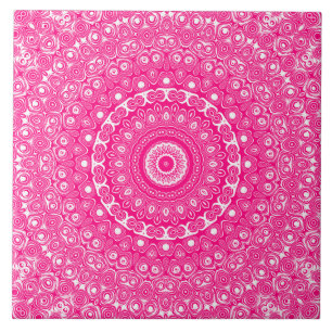 Vivid Rose Pink Mandala Pattern Ceramic Tile