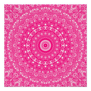 Vivid Rose Pink Mandala Pattern Poster
