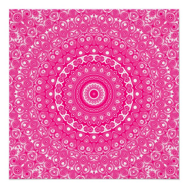 Vivid Rose Pink Mandala Pattern Poster (Front)