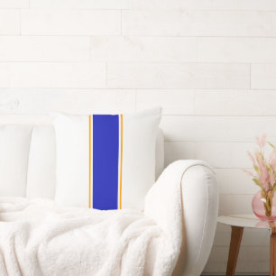 Vivid Royal Blue Orange Racing Stripes On White Cushion