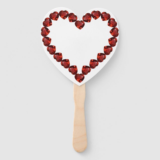 Vivid Ruby Heart Gemstone Design Hand Fan (Back)