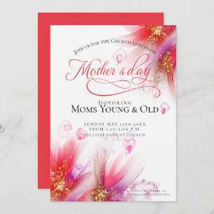 Vivid Scarlet Lilac Abstract Floral Mother's Day  Invitation