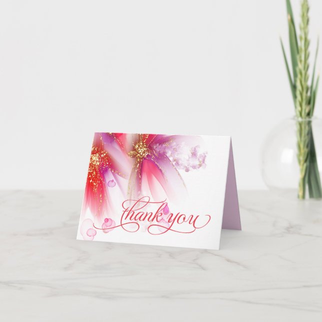 Vivid Scarlet Lilac  Abstract Floral  Thank You Card (Front)