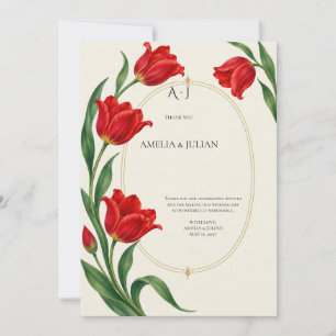 Vivid Scarlet Tulip Botanical Wedding Thank You Card