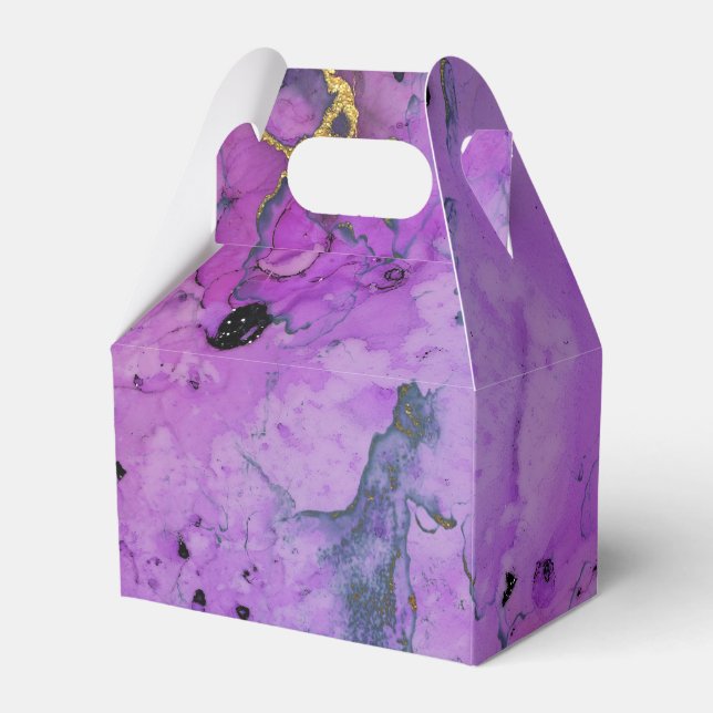 Vivid Shimmering Black and Purple Ink Splash Favour Box (Back Side)