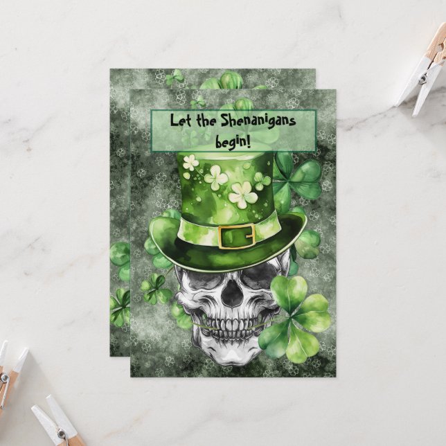 Vivid Skull with Green Hat Illustration Invitation (Front/Back In Situ)