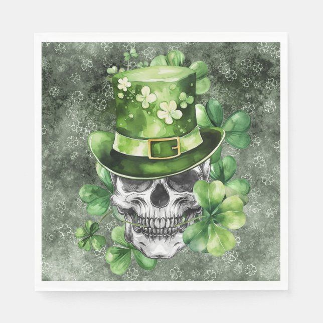 Vivid Skull with Green Hat Illustration Napkin (Front)