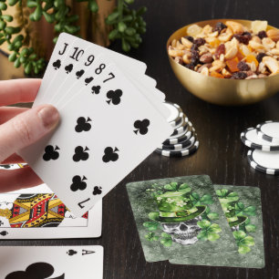 Vivid Skull with Green Hat Illustration Playing Cards