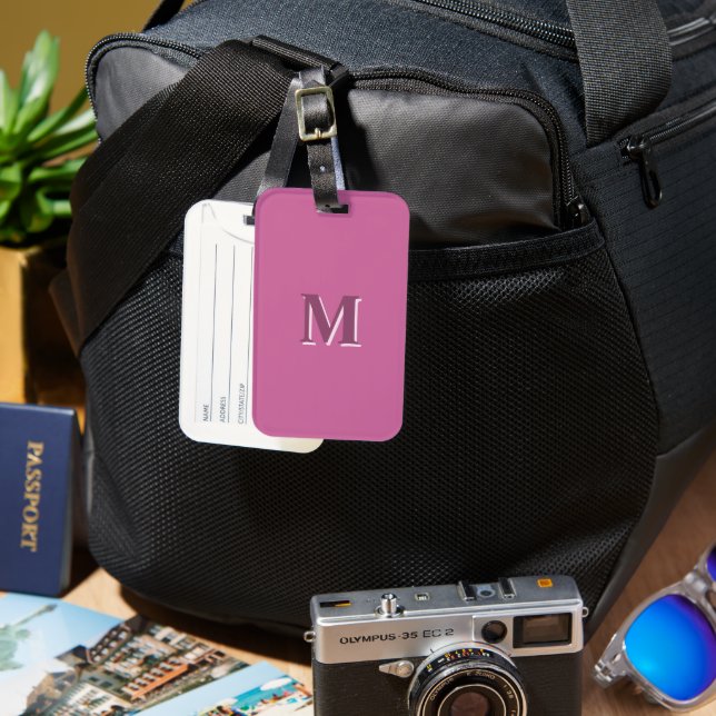 vivid solid pink monogram  luggage tag (Front & Back)