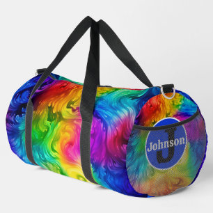 Vivid Spectrum Swirl Monogram Personalised Travel Duffle Bag