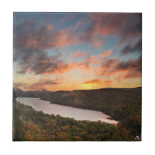 Vivid Sunrise Over Lake Of The Clouds In Autumn Ceramic Tile