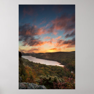 Vivid Sunrise Over Lake Of The Clouds In Autumn Poster