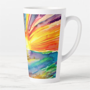 Vivid Sunset Illustration Water Reflection Latte Mug