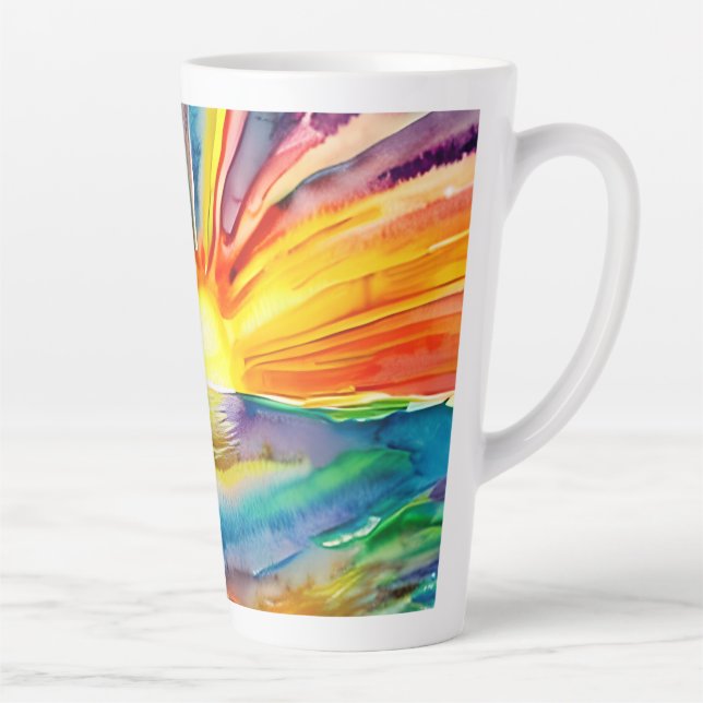 Vivid Sunset Illustration Water Reflection Latte Mug (Right)