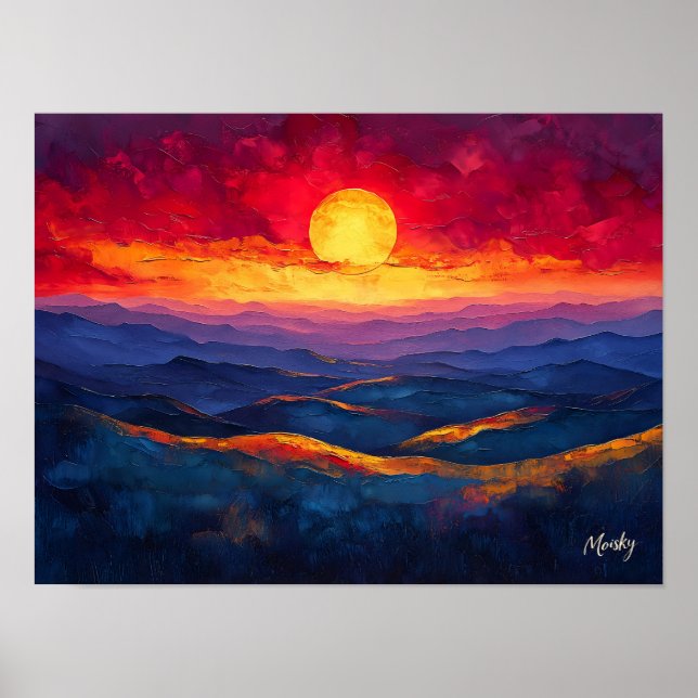 Vivid Sunset Over Mountain Range – Abstract Scene Poster (Front)