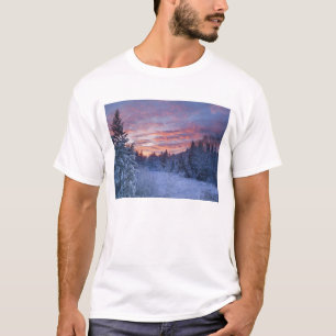 Vivid sunset paints the sky above wintery T-Shirt