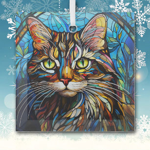 Vivid Tabby Cat Stained Glass Tree Decoration