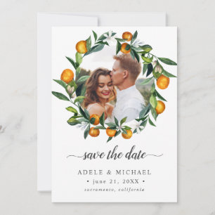 Vivid Tangerine Citrus Blossom photo save the date