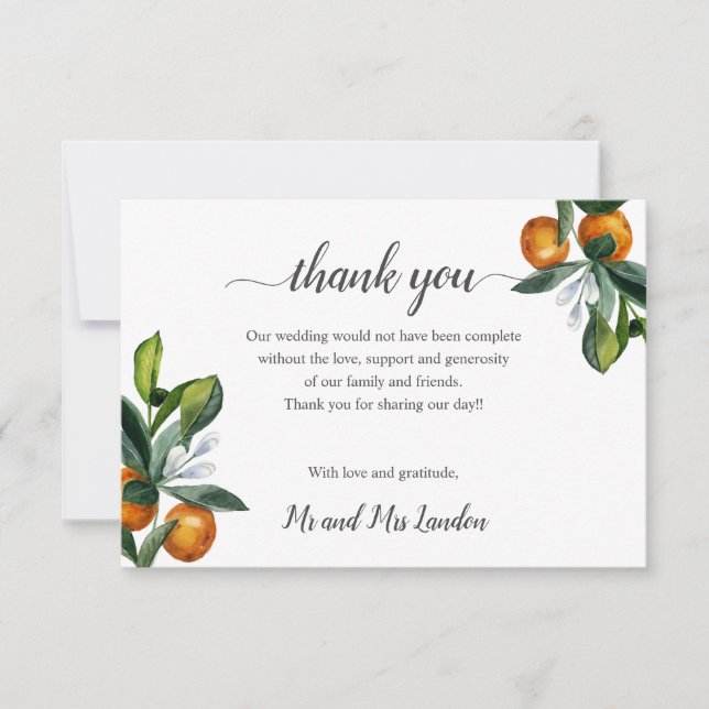 Vivid Tangerine Orange Wedding photo thank you (Front)