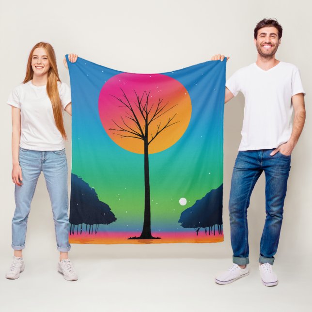 Vivid Tree Beneath a Cosmic Rainbow Sky Fleece Blanket (In Situ)
