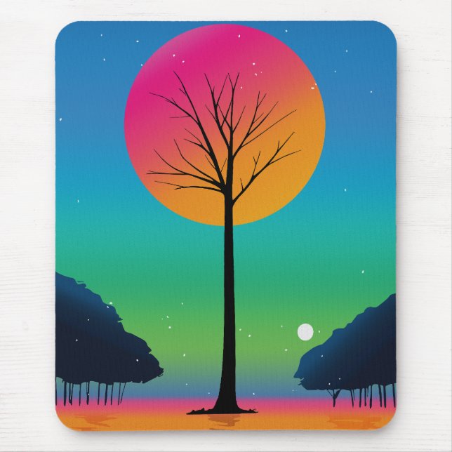 Vivid Tree Beneath a Cosmic Rainbow Sky Mouse Pad (Front)
