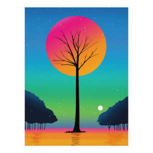 Vivid Tree Beneath a Cosmic Rainbow Sky Photo Print