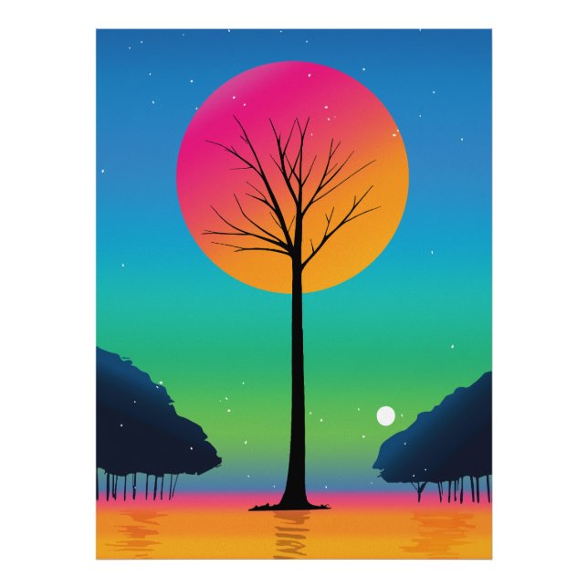 Vivid Tree Beneath a Cosmic Rainbow Sky Photo Print (Front)