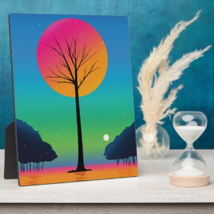 Vivid Tree Beneath a Cosmic Rainbow Sky Plaque