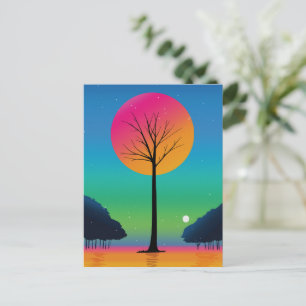 Vivid Tree Beneath a Cosmic Rainbow Sky Postcard