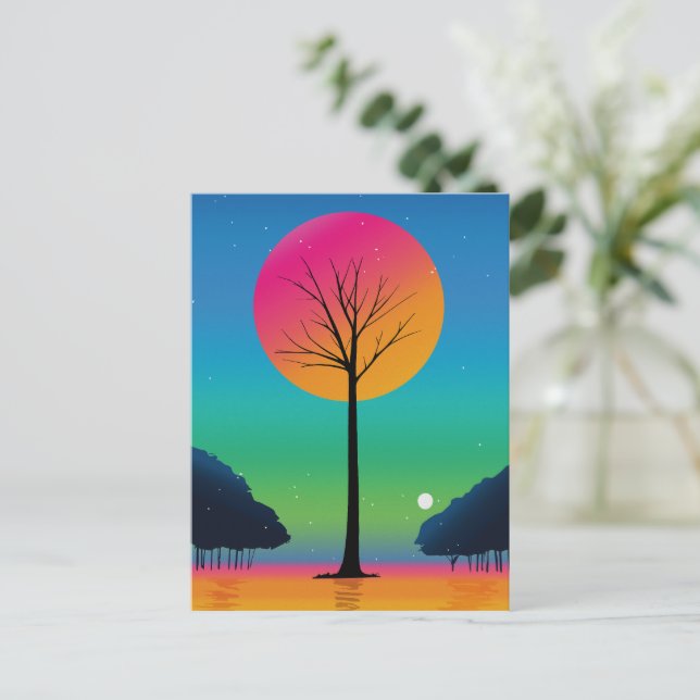 Vivid Tree Beneath a Cosmic Rainbow Sky Postcard (Standing Front)