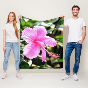 Vivid Tropical Pink Hibiscus Fleece Blanket